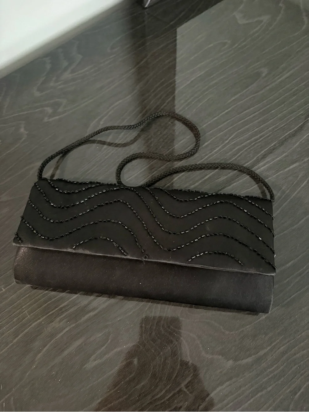 Style & Co. Black Beaded Wave Evening Clutch
